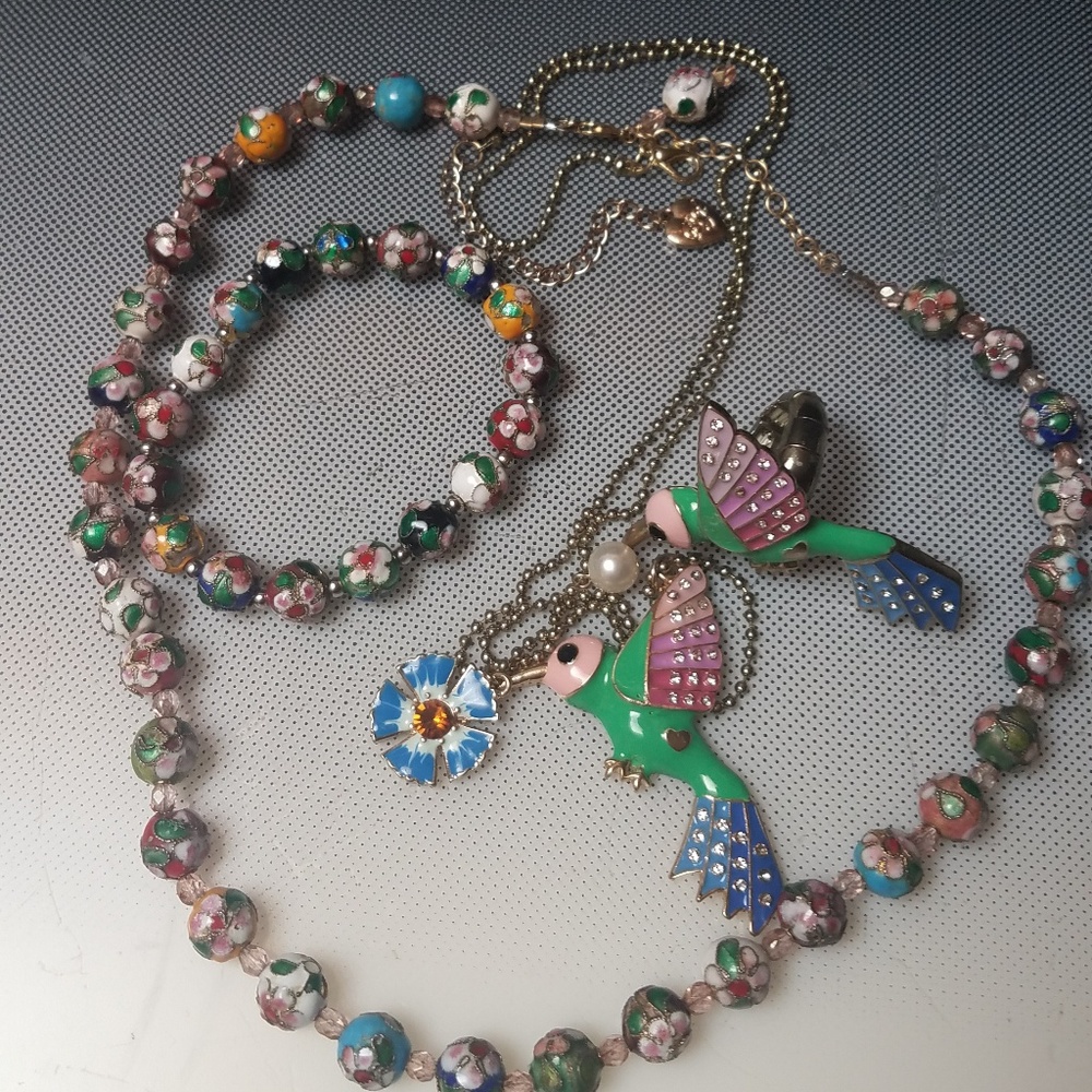 Betsey Johnson hummingbird necklace and ring